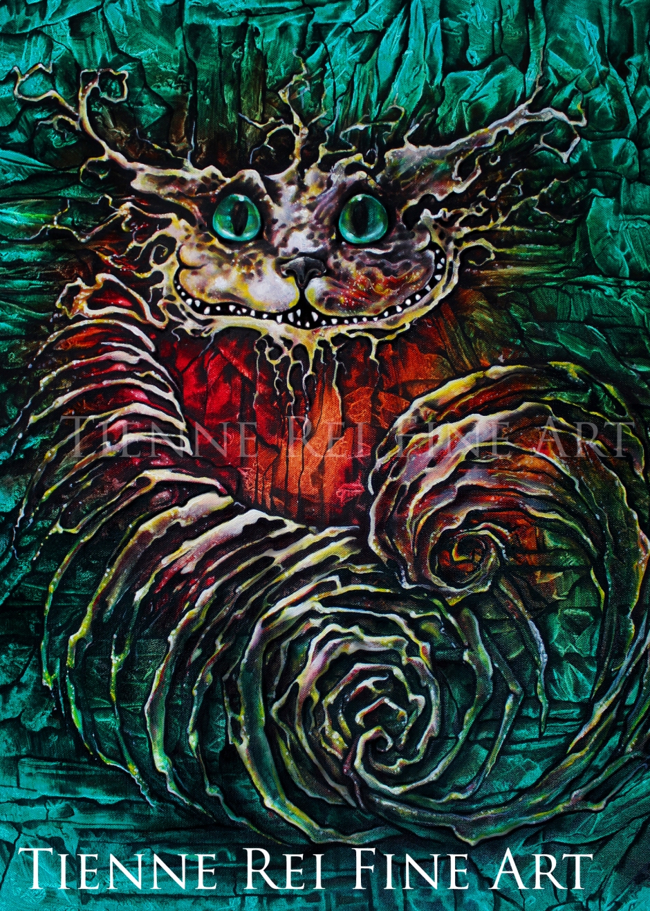 "Not All There" oil painting of Cheshire Cat by Tienne Rei